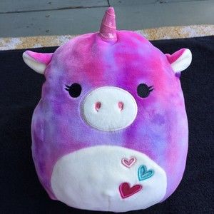 Squishmallow 8" Edden Unicorn Plush Teddy Bear Tie Dye Heart Pink Purple